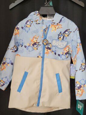 Bluey Light Blue Raincoat Boys 5T Hooded Waterproof Jacket Kids NWT